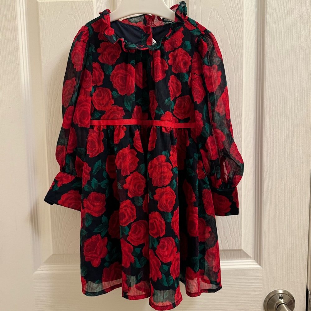 Janie and Jack Rose Chiffon Dress in Holiday Red Rose Print
